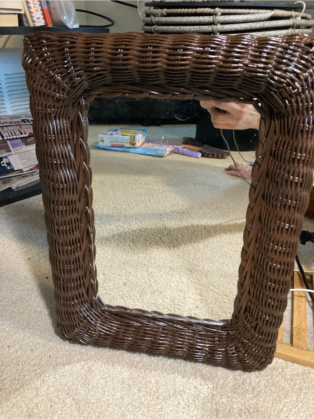 Brown woven Wicker Wall Mirror, M size, excellent condition